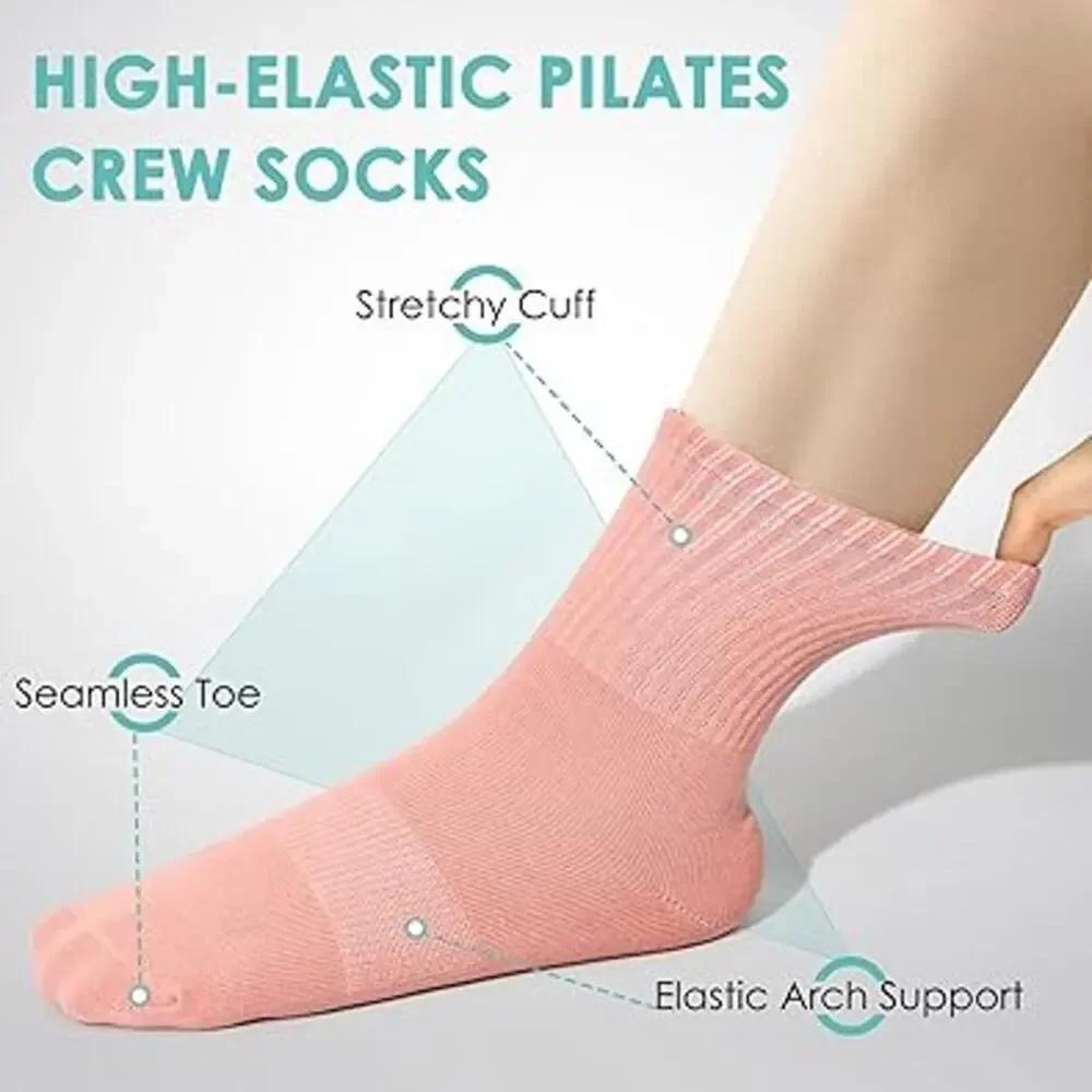 New 2 Pairs Haoteey Women Size 7-9 Gray Black Crew Cut Pilates Yoga Grippy Socks